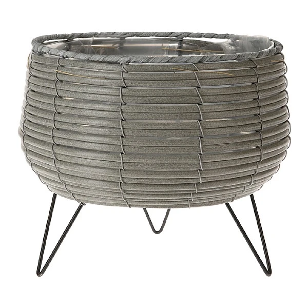 KOOPMAN Light Grey Basket Planter With Legs 23cm 1 KOOPMAN Light Grey Basket Planter With Legs 23cm